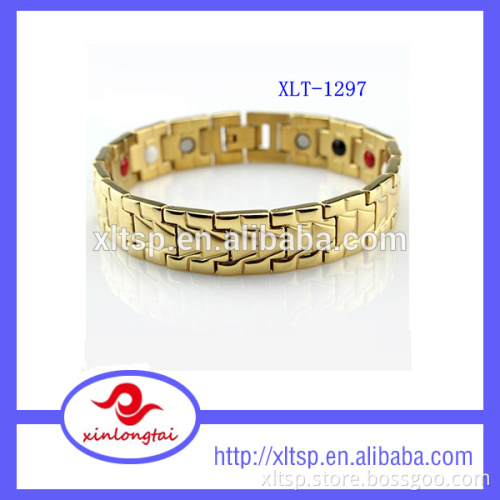 Hottest stainless steel 18K gold bracelet good health 4 in 1 bio magnetic bracelet
